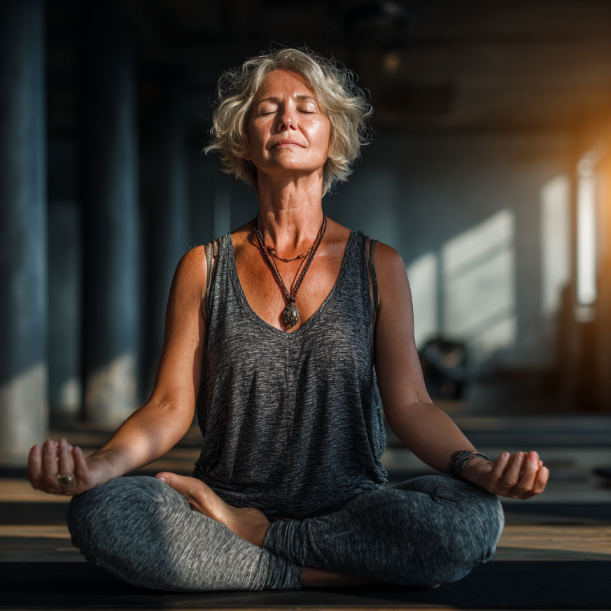 Vârstnici practicând yoga cu instructor specializat